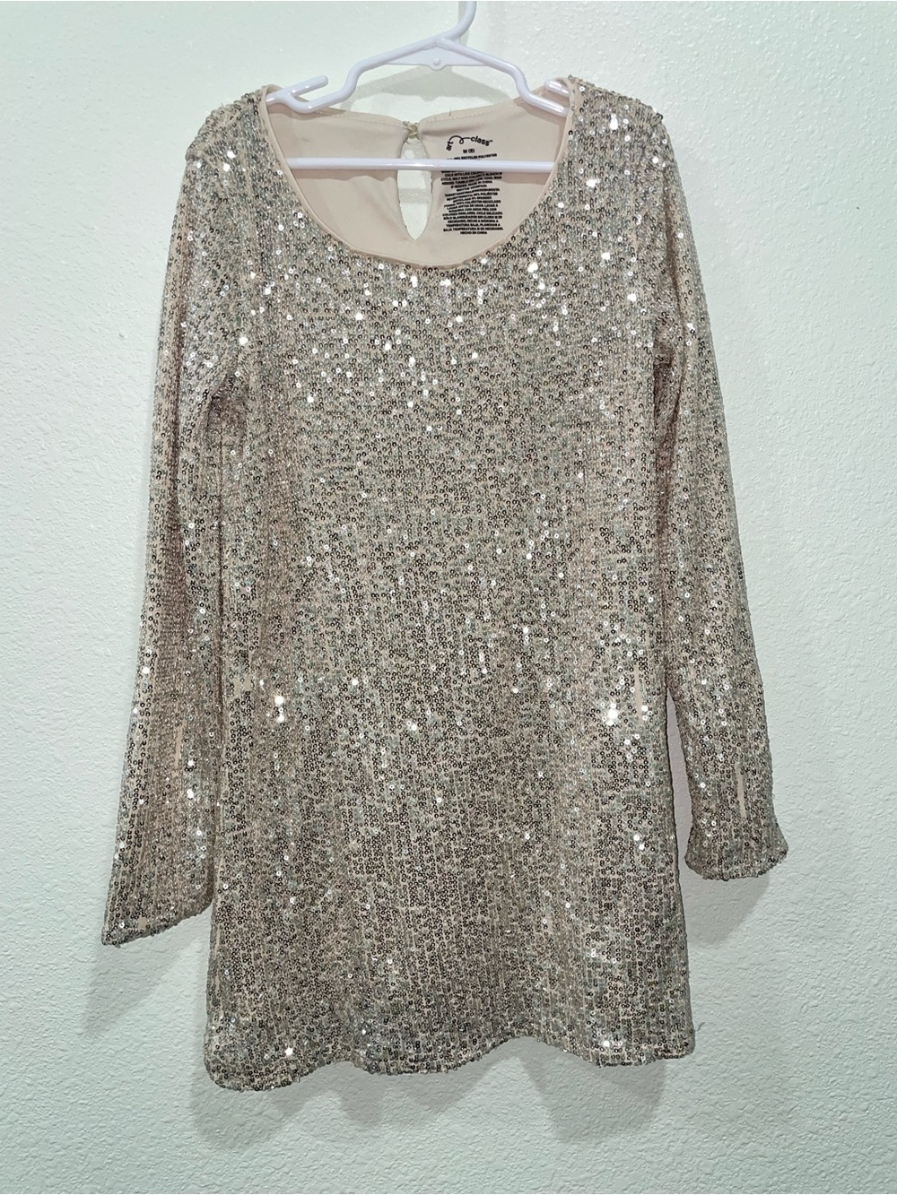 art class Champagne Sequin Long-Sleeve Shift Dress